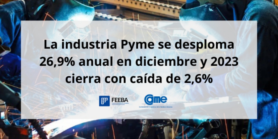 La industria pyme descendió 26,9% interanual en diciembre y cierra el 2023 con una caída de 2,6%
